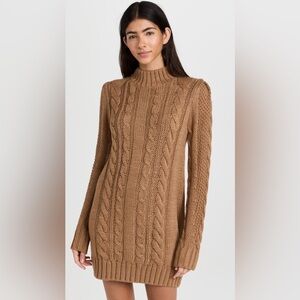 Z Supply "Sage Dress" Brown Cableknit Long Sleeve Sweater Dress NWOT